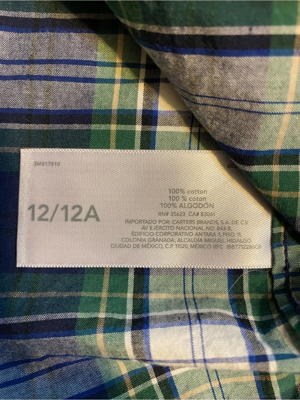 Carter's Green & Navy Plaid Button-Down Shirt boys 12